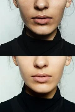 Before and after cosmetic operation. Stock Photos