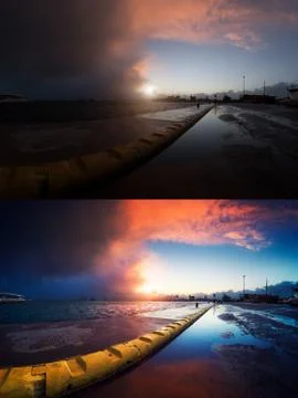 Before and after example of photo editing process, color correction, brightne Stock Photos