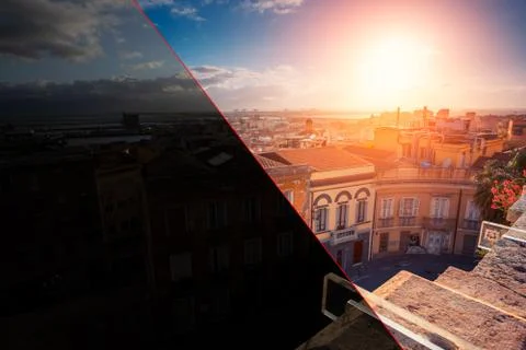 Before and after example of photo editing process, color correction, brightne Stock Photos