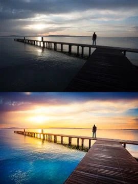 Before and after example of photo editing process, color correction,brightnes Stock Photos