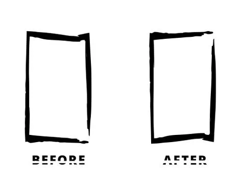 Before and After grunge frames isolated on white background. Sliced text effe Stock Illustration