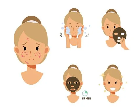 Before and after mask sheet , remove acne. Stock Illustration