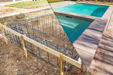 Before and After Pool Build Construction Site. Foto stock