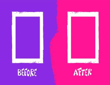 Before and after screen with text and frames. Comparison banner with copy spa Stock Illustration