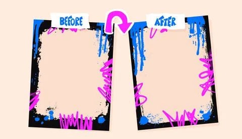 Before and after template. Graffiti frames for photo comparison. Competition Illustrazione stock