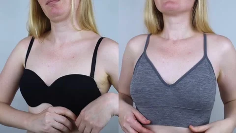 Before and after. Uncomfortable bra. Bra, Stock Video