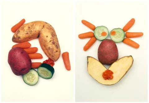 Before and after, vegetables face Stock Photos