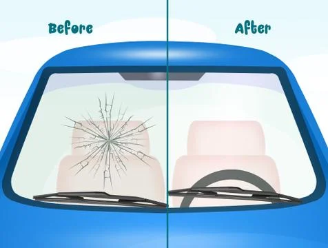 Before and after windshield Repair Stock Illustration