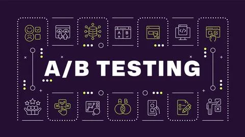A and b testing dark purple banner with outline icons Stock Illustration
