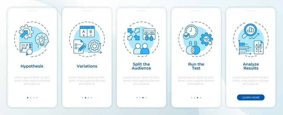 A and b testing implementation monochrome blue onboarding mobile app screen Stock Illustration
