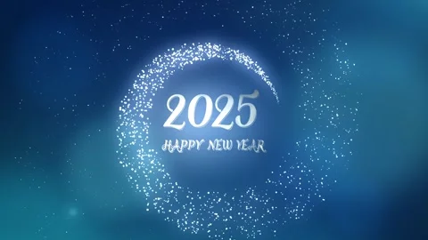 And on a blue background with bokeh, the letters of 2025 Happy New Year appear Stock Footage 288755891