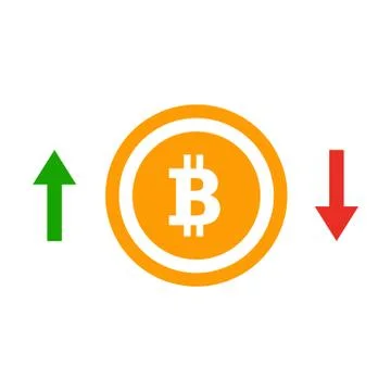 Up and down arrows bitcoin course flat icon. Concept of simple bitcoin badge or Stock Illustration