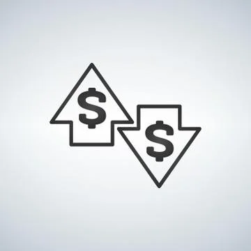 Up and Down arrows with dollar sign in flat icon design on white background v Stock Illustration