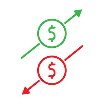 Up and Down arrows with dollar sign in flat icon design on white background Stock Illustration