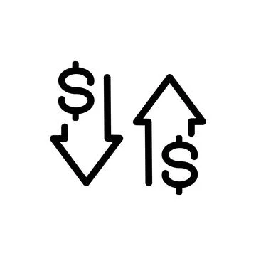Up and Down arrows with dollar sign in flat icon design on white color back.. Stock Illustration