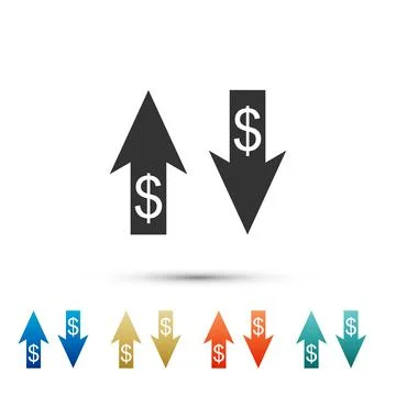 Up and Down arrows with dollar symbol icon isolated on white background Stock Illustration