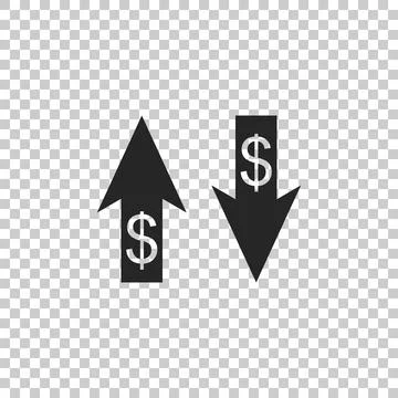 Up and Down arrows with dollar symbol icon isolated on transparent background Stock Illustration