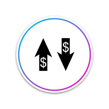 Up and Down arrows with dollar symbol icon isolated on white background Stock Illustration