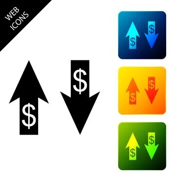 Up and Down arrows with dollar symbol icon isolated on white background Stock Illustration