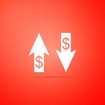 Up and Down arrows with dollar symbol icon isolated on orange background Stock Illustration
