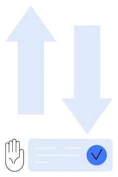 Up and Down Arrows with Stop Hand and Checkmark Symbolizing Decisions and D.. Stock Illustration