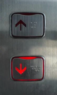 Up and down button of ELEVATOR, separate ways concept Stock Photos