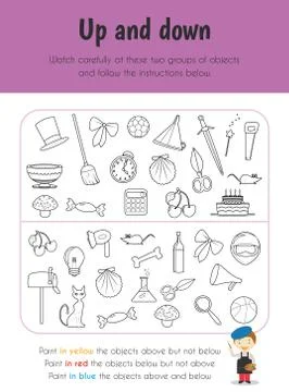 Up and down Educational Sheet. Primary module for Attention and Perception. 5 Illustrazione stock
