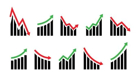 Up and down graph chart icon. Growth increase and decrease sign. Graph or Stock Illustration