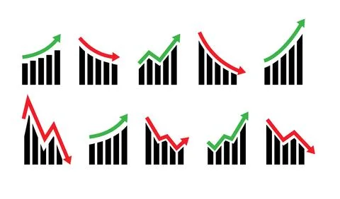 Up and down graph chart icon. Growth increase and decrease sign. Graph or Stock Illustration