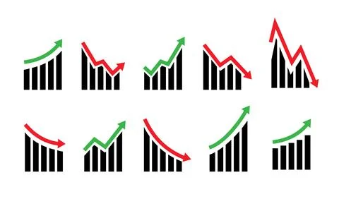 Up and down graph chart icon. Growth increase and decrease sign. Graph or Stock Illustration