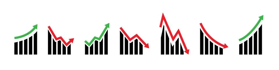 Up and down graph chart icon. Growth increase and decrease sign. Graph or Stock Illustration