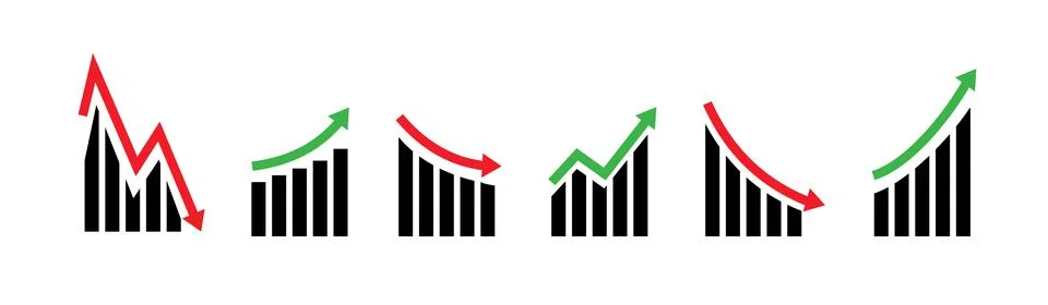 Up and down graph chart icon. Growth increase and decrease sign. Graph or Stock Illustration