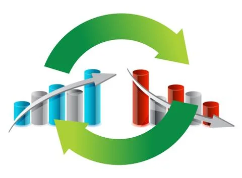 Up and down graph cycle illustration design over white Ilustración de archivo