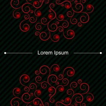 Up and down red curly pattern on card with green lines Stock Illustration