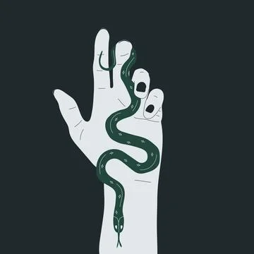 And drawn vector illustration of hand with snake. Illustrazione stock