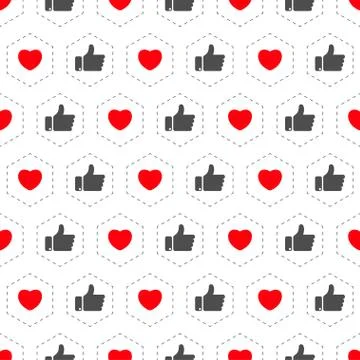Like and heart icon seamless pattern background. Vector illustration. Stock Illustration