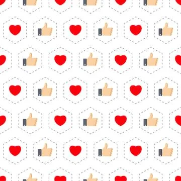 Like and heart icon seamless pattern background. Vector illustration. Stock Illustration
