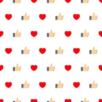 Like and heart icon seamless pattern background. Vector illustration. Stock Illustration