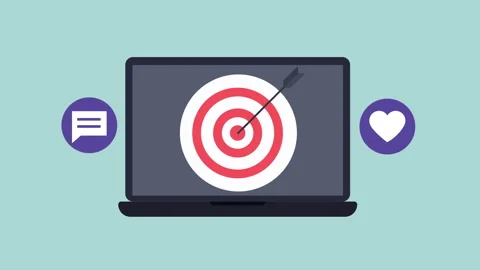 Like and interests targeting on laptop 2d animation with alpha matte Stock Footage 335732963