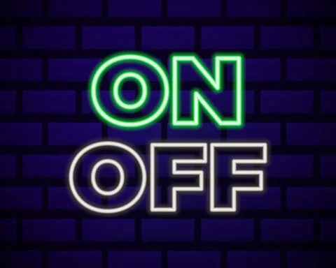 On and Off lamp Neon light Toggle switch button. Vector illustration. Fluores Stock Illustration