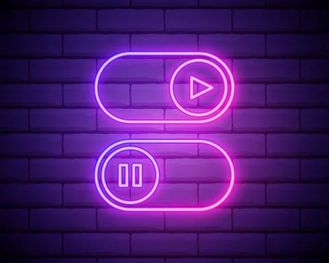 On and Off lamp Neon light Toggle switch button.Play and pause multimedia sym Stock Illustration