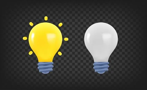 On and Off lightbulb. 3d vector clipart isolated on transparent background Illustrazione stock