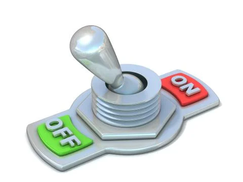 On and off metal toggle switch, flipped in the OFF position. 3D イラスト素材