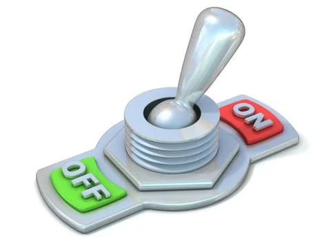 On and off metal toggle switch, flipped in the ON position. 3D On and off ... Stock Photos
