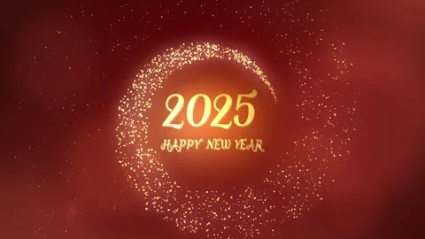 And on a red background with bokeh, the letters of 2025 Happy New Year appear Stock Footage 286149308