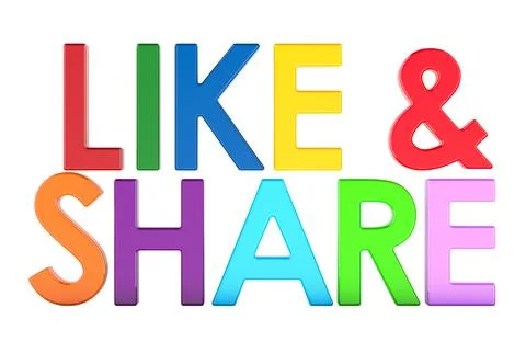 Like and Share, colorful text. 3D rendering Ilustración de archivo
