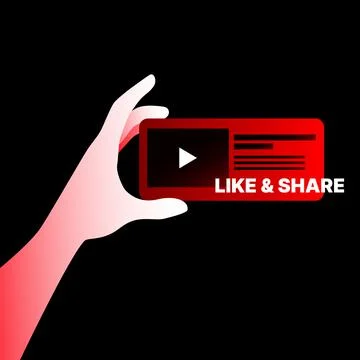 Like and Share Graphic Element. Hand Holding Red Video Frame Stock Illustration