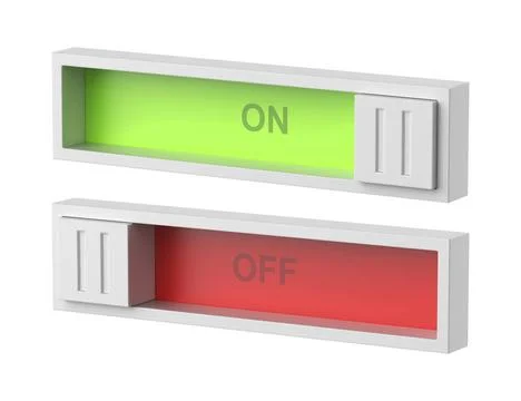 On and off sliding toggle buttons On and off sliding toggle buttons on whi... Stock Photos