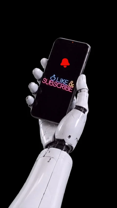 Like and subscribe robot smartphone Stock Footage 345455300