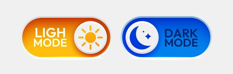 On and Off toggle switch buttons. Dark mode and light mode. Material design Stock Illustration